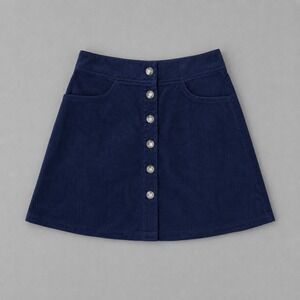 Amy Byer Girls Large 14 Navy Blue Spice Corduroy Button Front A-Line‎ Mini Skirt